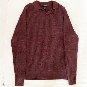Slate by Dockers Men M Pullover Collar  Cable Wine Sweater 70% Acrylic 30% Wool